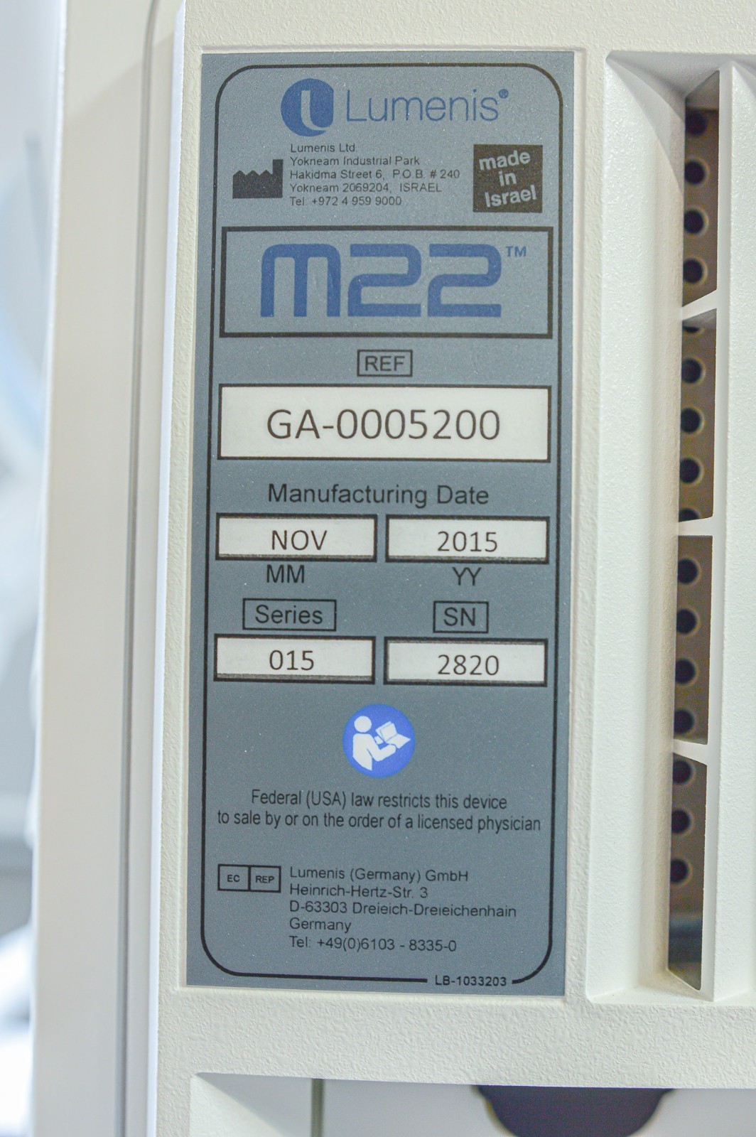 2015 Lumenis M22 - GA-0005200 Untested - No handpieces - Image 5