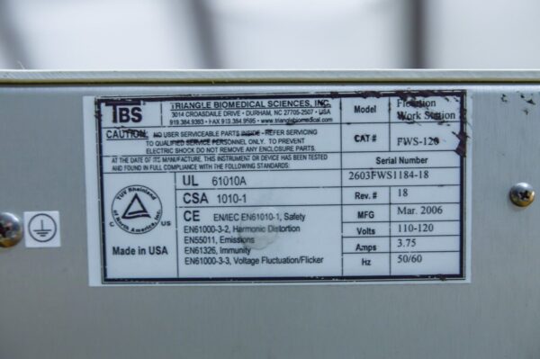 TBS Triangle Biomedical Services Flotation Work Station FWS-120 - Image 6