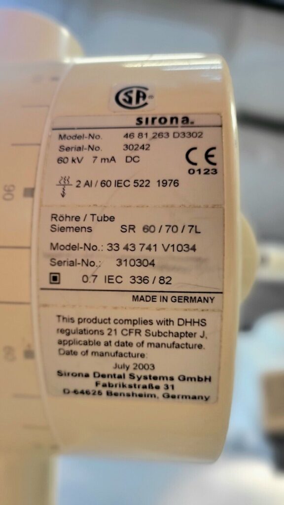 Sirona Heliodent DS Dental Intraoral X-Ray Intra Oral Unit Bitewing ...