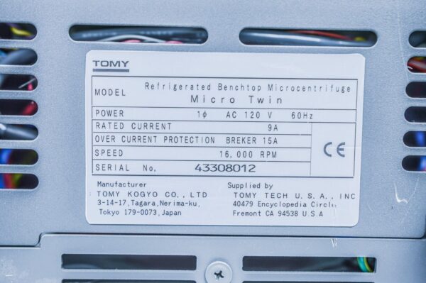 Tomy MicroTwin 16000 RPM Refrigerated Benchtop Microcentrifuge - Image 6