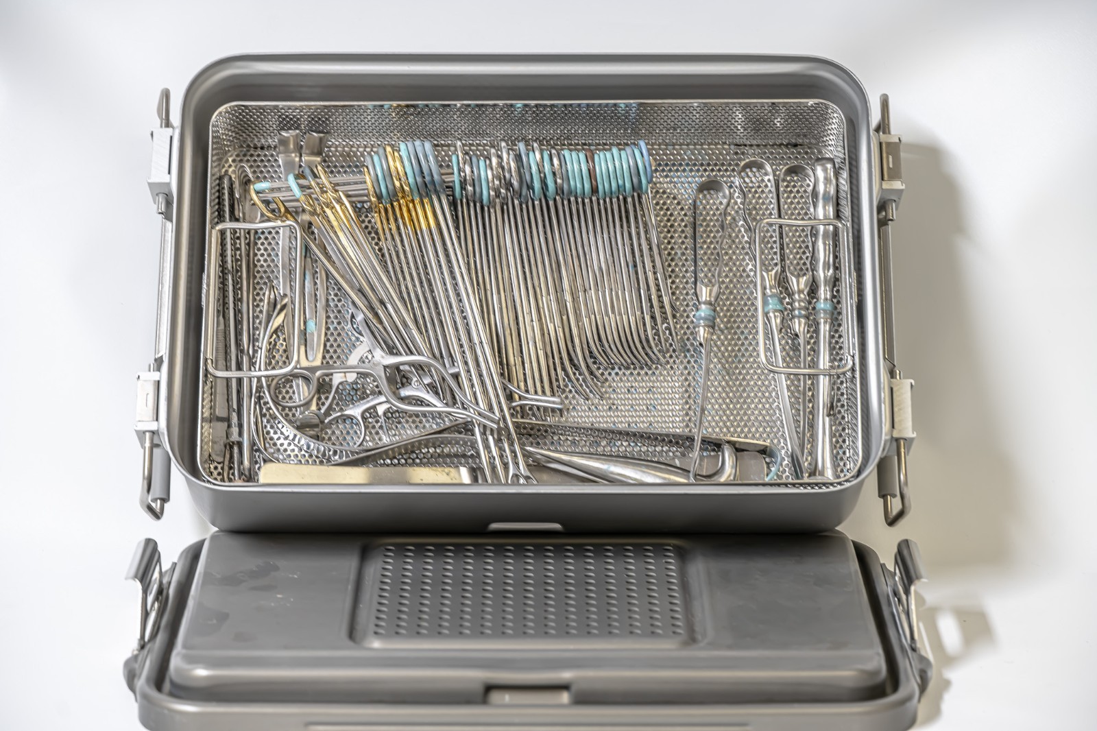 60pc Surgical Instrument Lot Forceps Retractors Clamps w/ Sterilization Case - Image 2